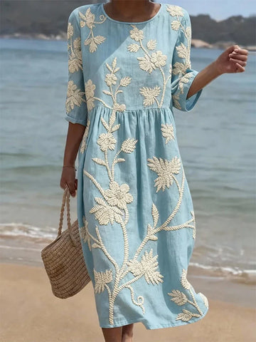 Elara Embroidered Midi Dress
