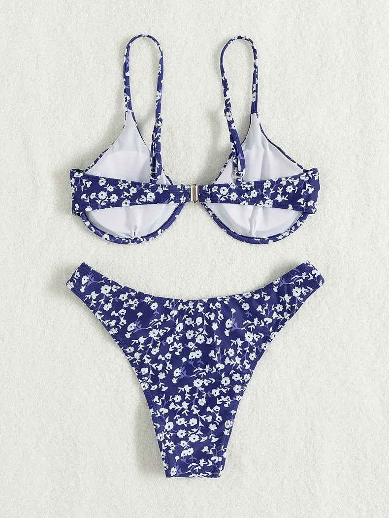 Bikini floral azul marino