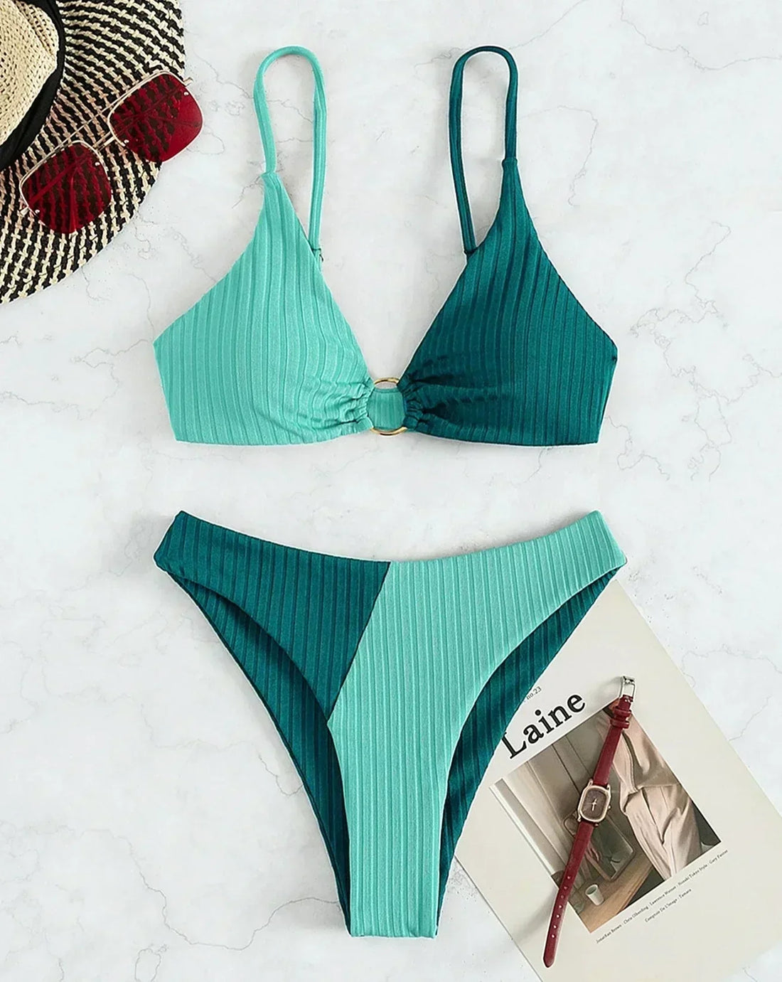 Bikini bicolor de talle alto
