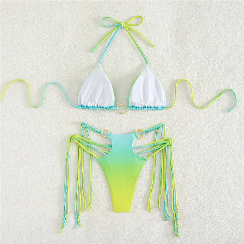 Microbikini degradado teñido anudado